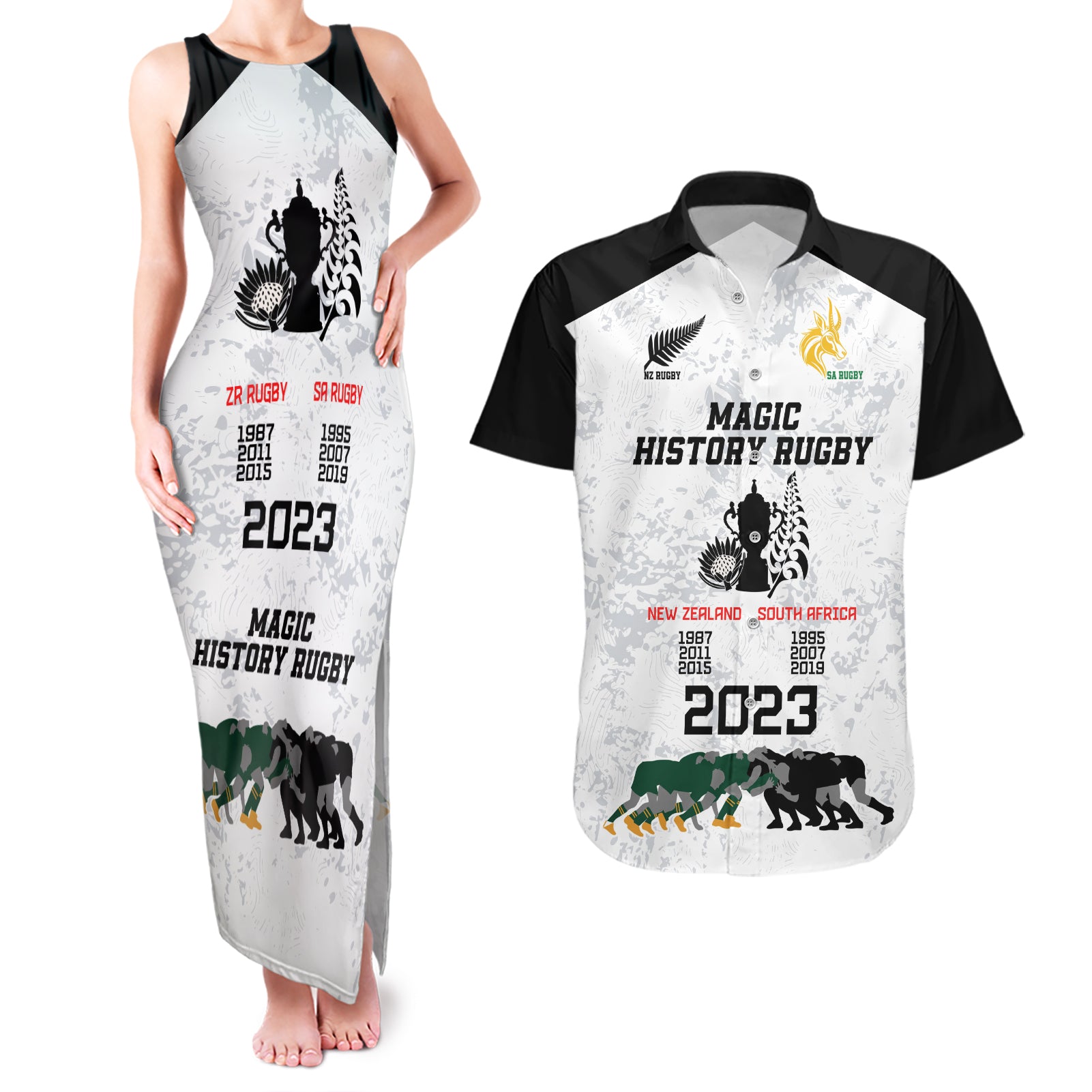 New Zealand South Africa Rugby Couples Matching Tank Maxi Dress and Hawaiian Shirt History Commemorative World Cup Winners Unique LT9 - Wonder Print Shop