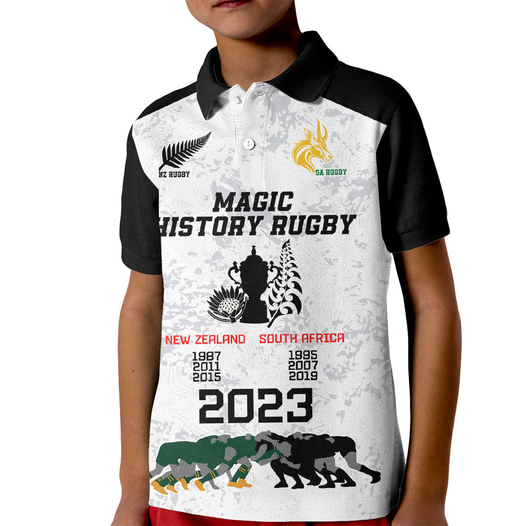 New Zealand South Africa Rugby Kid Polo Shirt History Commemorative World Cup Winners Unique - Wonder Print Shop