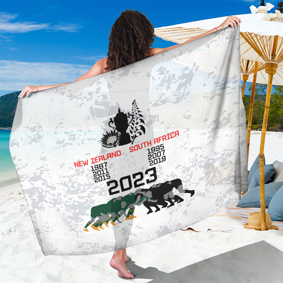 New Zealand South Africa Rugby Sarong History Commemorative World Cup Winners Unique - Wonder Print Shop