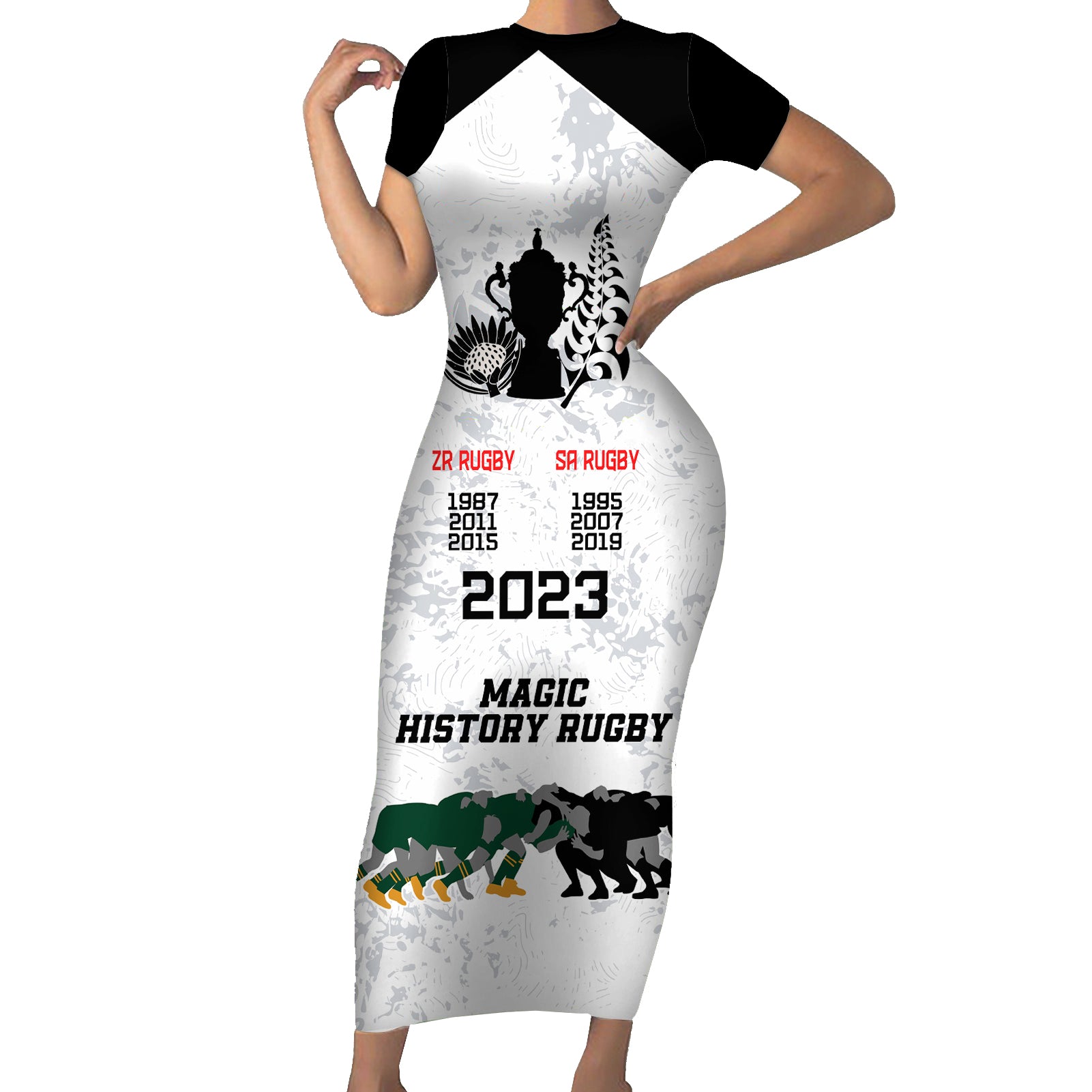 New Zealand South Africa Rugby Short Sleeve Bodycon Dress History Commemorative World Cup Winners Unique - Wonder Print Shop