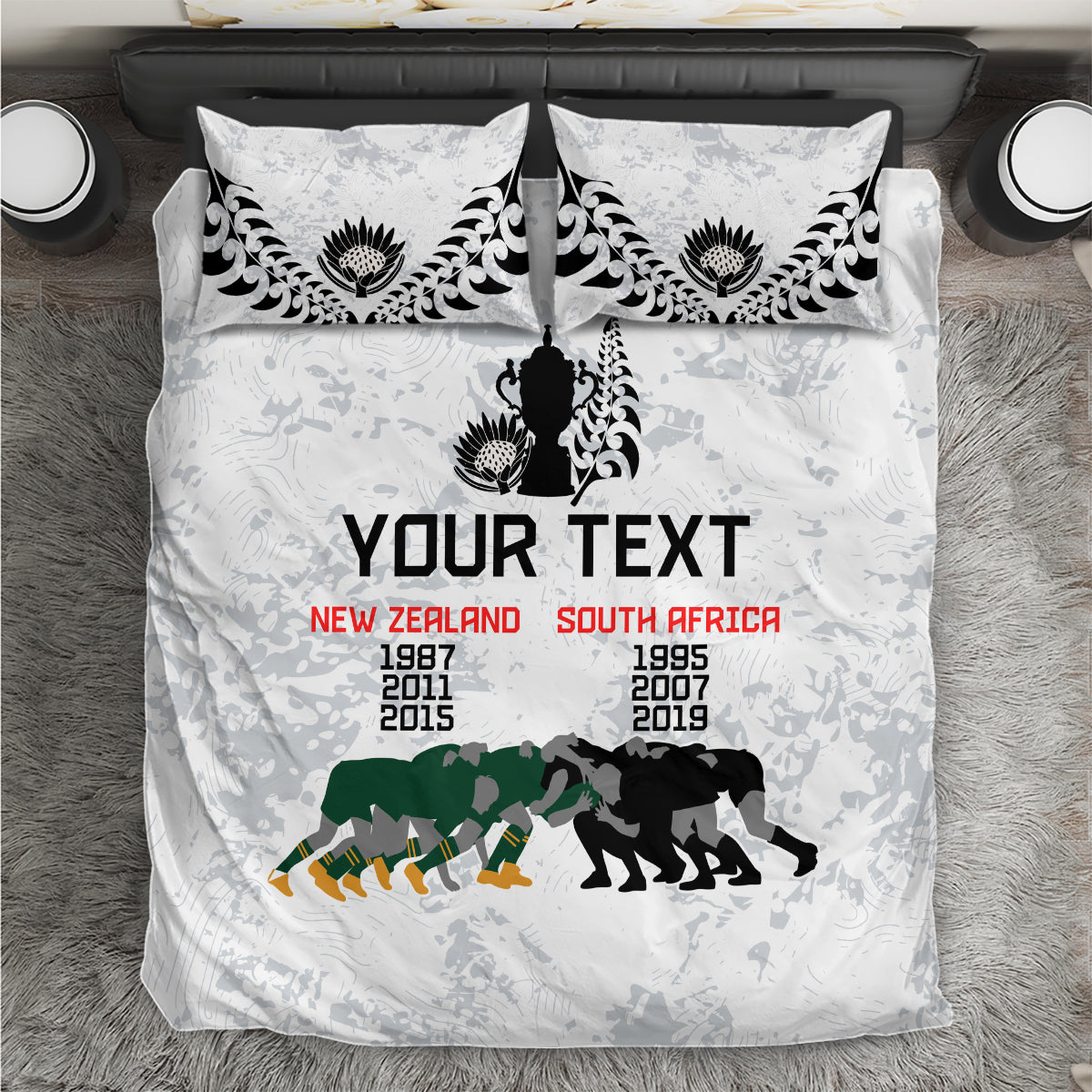 Custom New Zealand South Africa Rugby Bedding Set History Commemorative World Cup Winners Unique LT9 - Wonder Print Shop