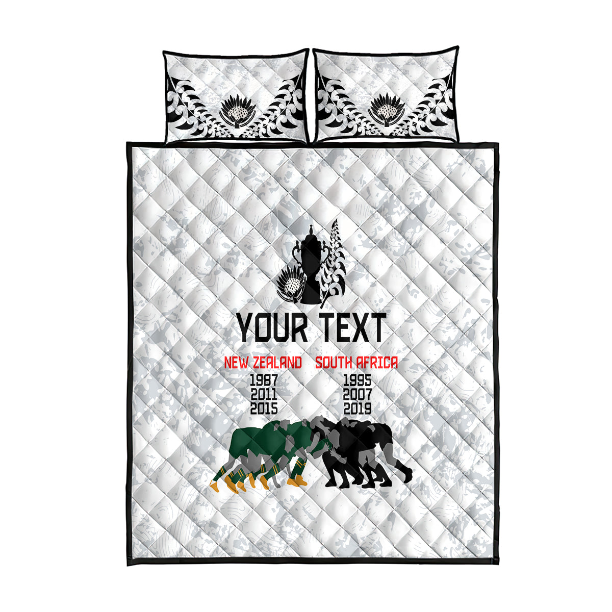 Custom New Zealand South Africa Rugby Quilt Bed Set History Commemorative World Cup Winners Unique - Wonder Print Shop