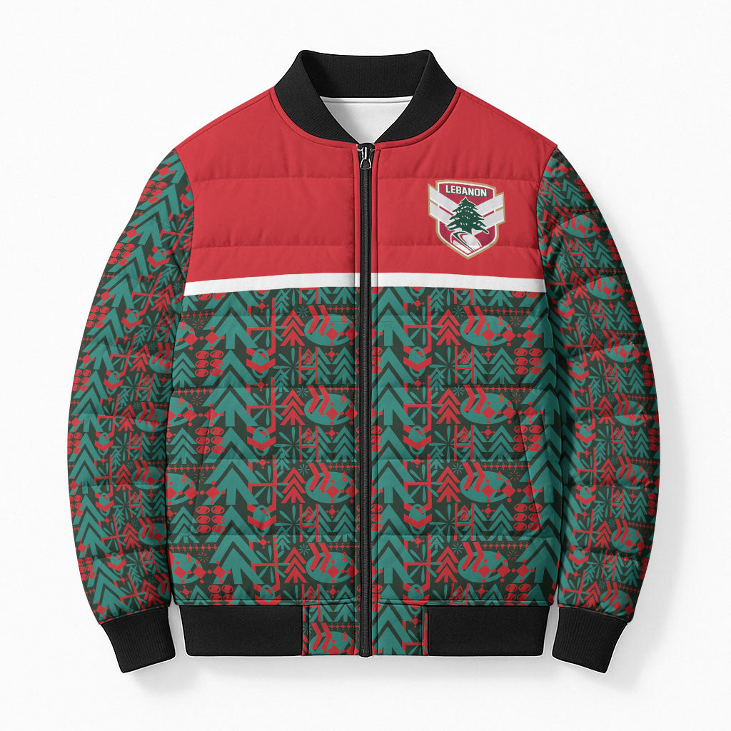 Lebanon Rugby Tree Crest Bomber Puffer Jacket Lebanese Cedar Geometric Heritage