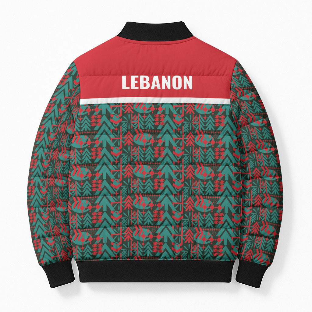 Lebanon Rugby Tree Crest Bomber Puffer Jacket Lebanese Cedar Geometric Heritage