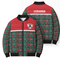 Lebanon Rugby Tree Crest Bomber Puffer Jacket Lebanese Cedar Geometric Heritage