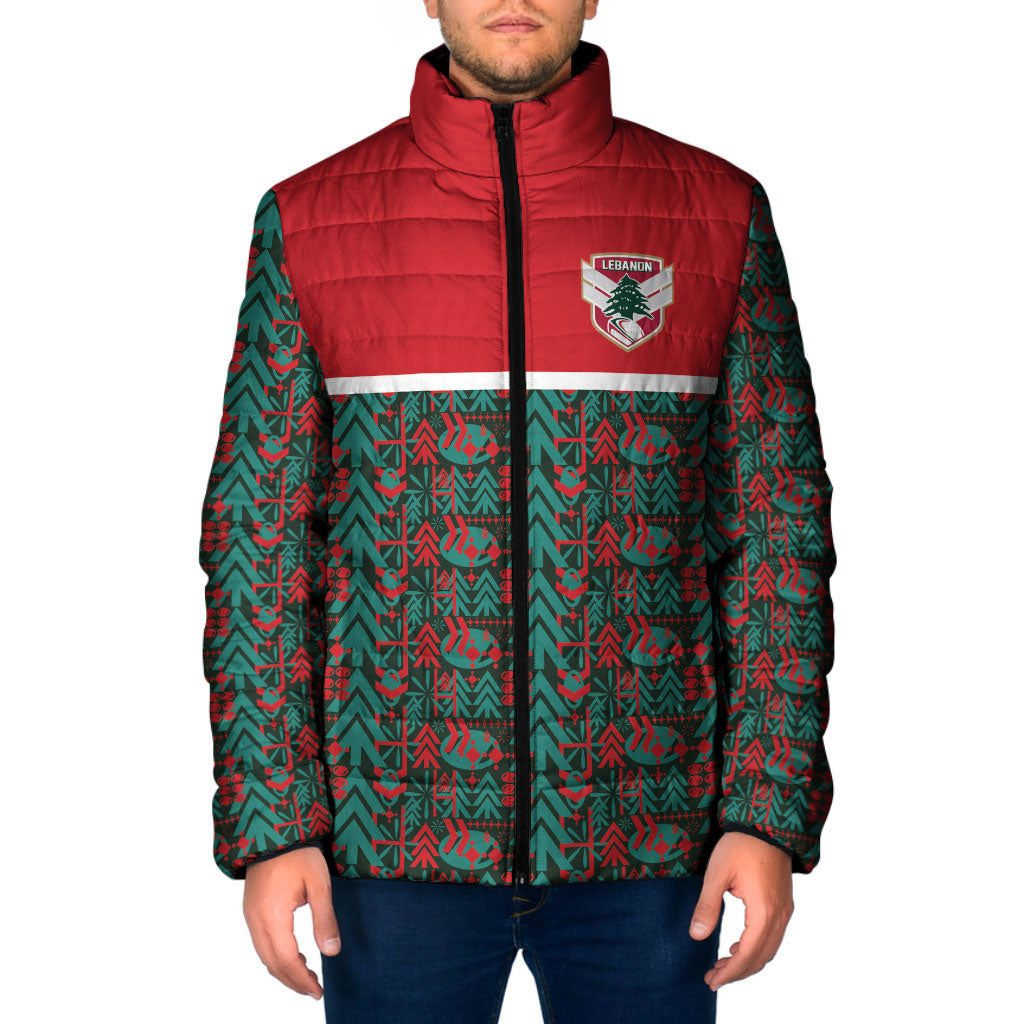 Lebanon Rugby Tree Crest Padded Jacket Lebanese Cedar Geometric Heritage