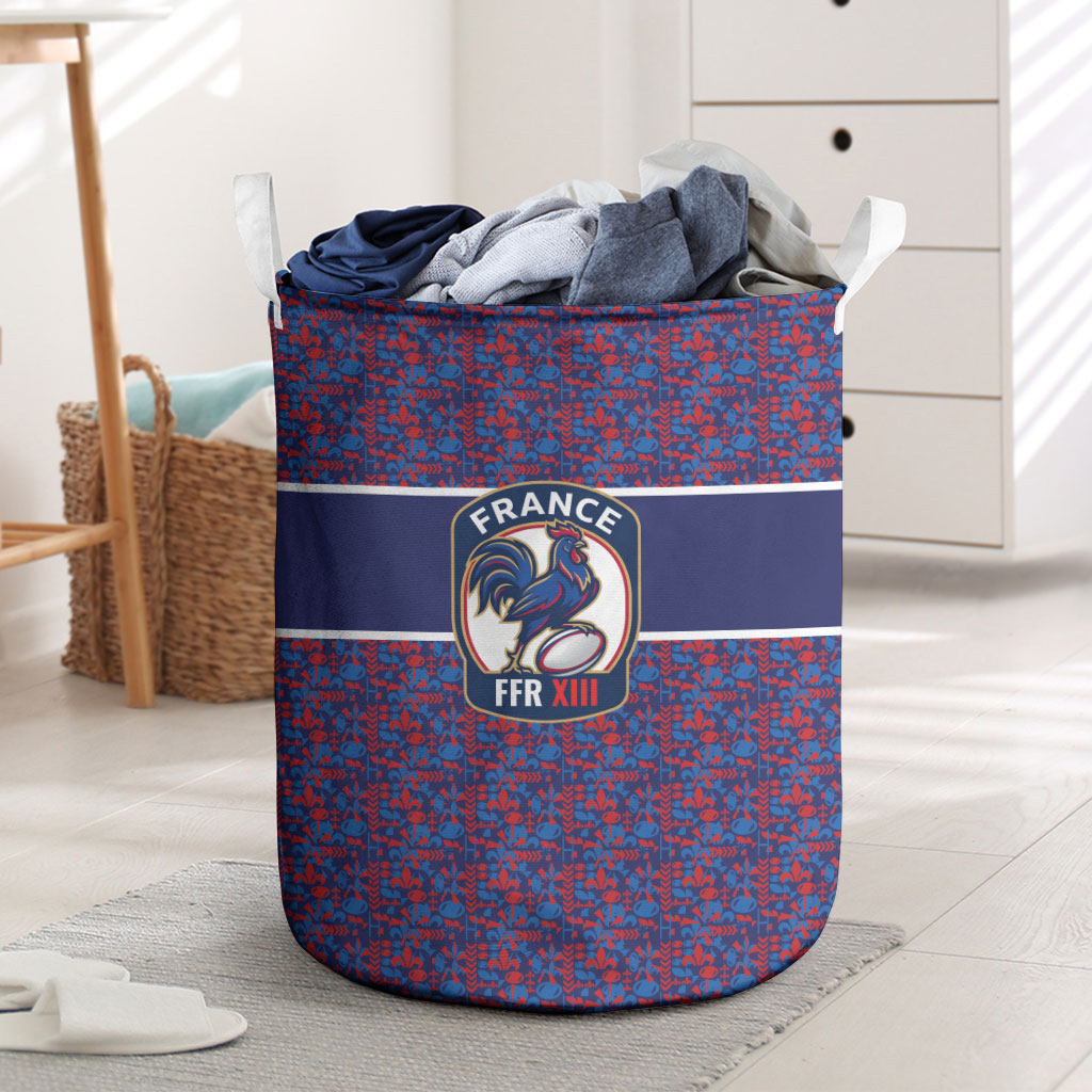 France Rugby Rooster Laundry Basket Gallic Pride Tricolour Geometry
