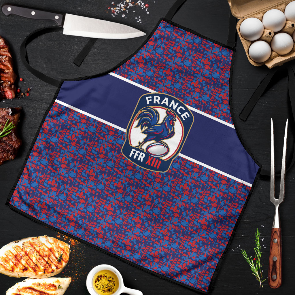 France Rugby Rooster Apron Gallic Pride Tricolour Geometry