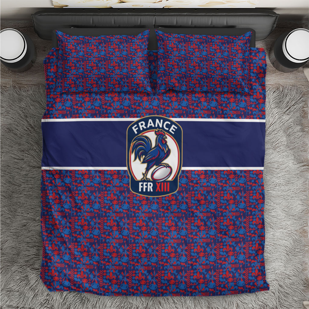 France Rugby Rooster Bedding Set Gallic Pride Tricolour Geometry