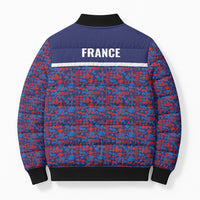 France Rugby Rooster Bomber Puffer Jacket Gallic Pride Tricolour Geometry