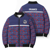 France Rugby Rooster Bomber Puffer Jacket Gallic Pride Tricolour Geometry