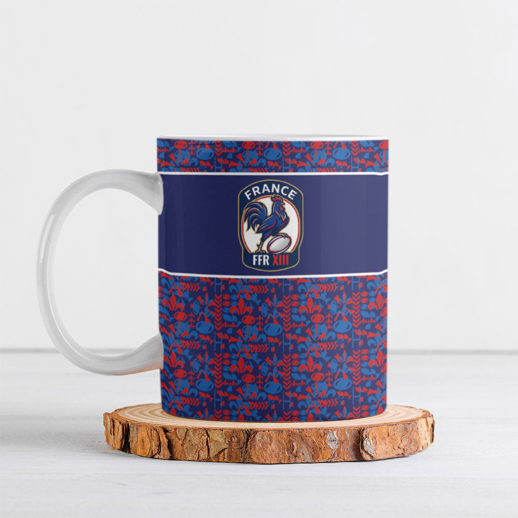France Rugby Rooster Ceramic Mug Gallic Pride Tricolour Geometry