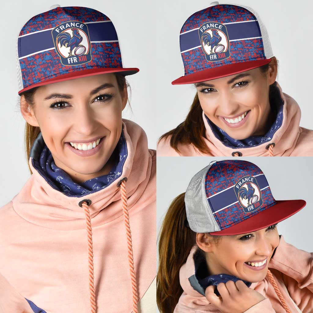 France Rugby Rooster Mesh Trucker Cap Gallic Pride Tricolour Geometry