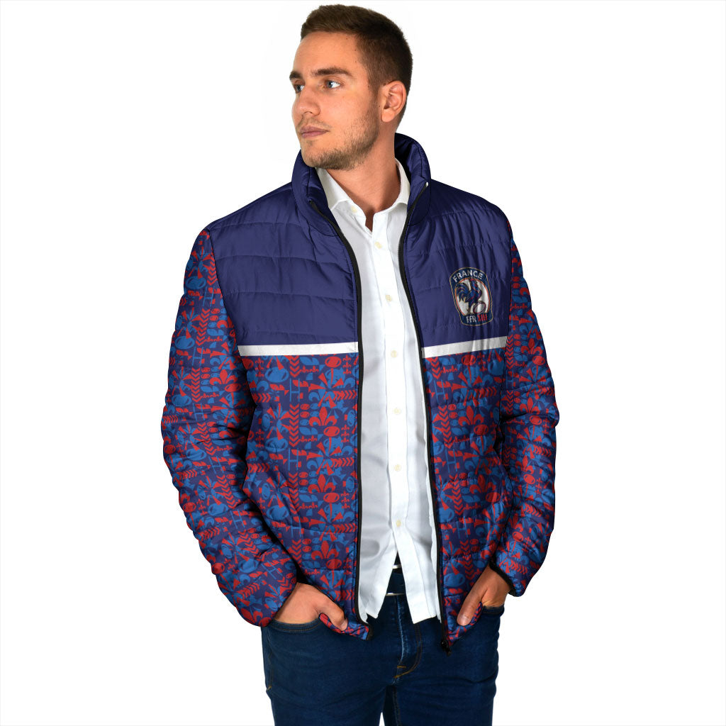 France Rugby Rooster Padded Jacket Gallic Pride Tricolour Geometry