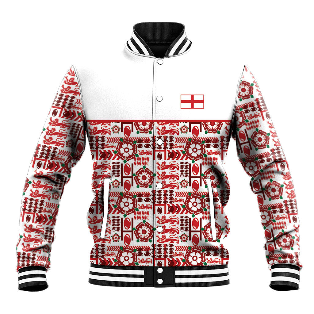 England Rugby Rose Baseball Jacket Tudor Rose Lion Geometry