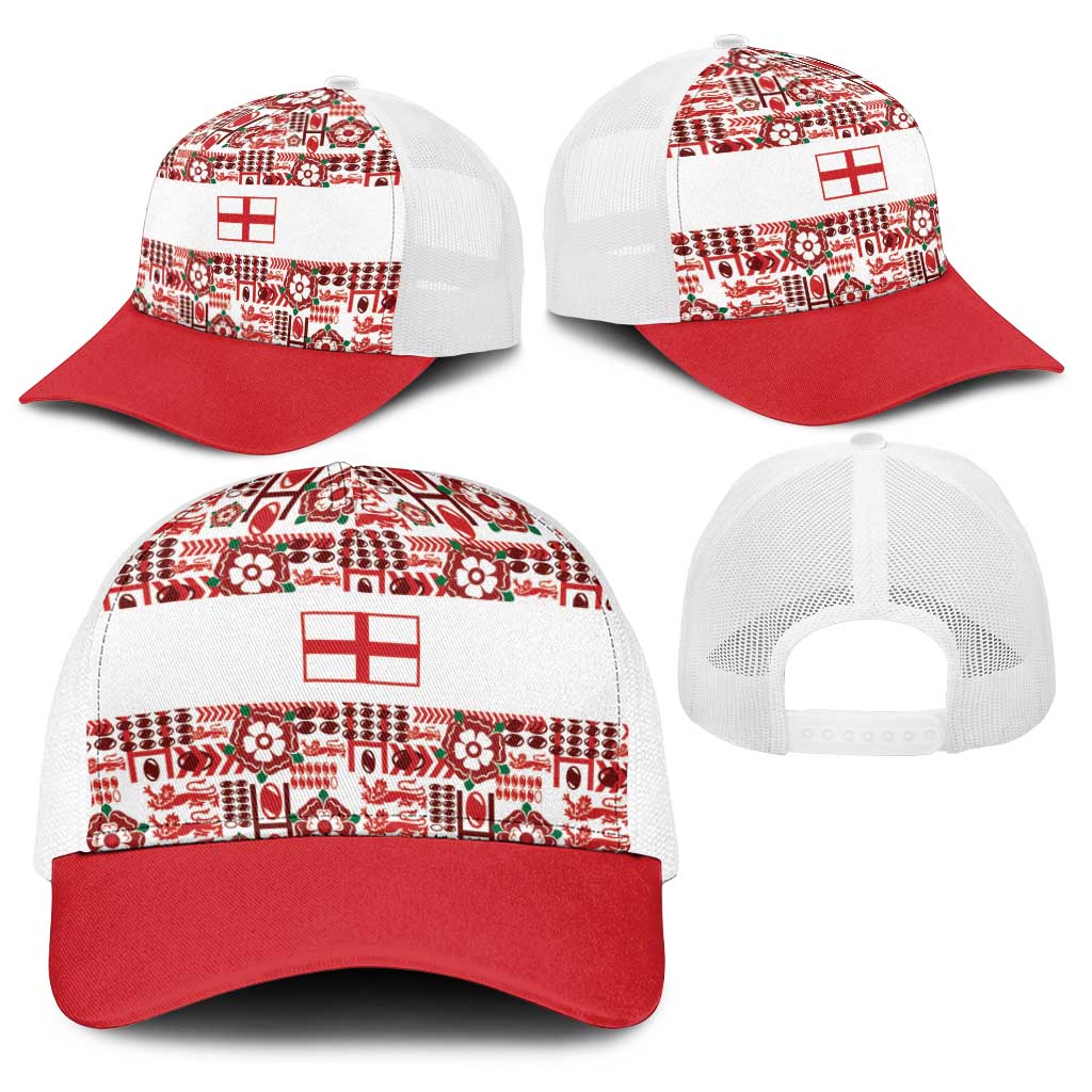 England Rugby Rose Baseball Net Cap Tudor Rose Lion Geometry
