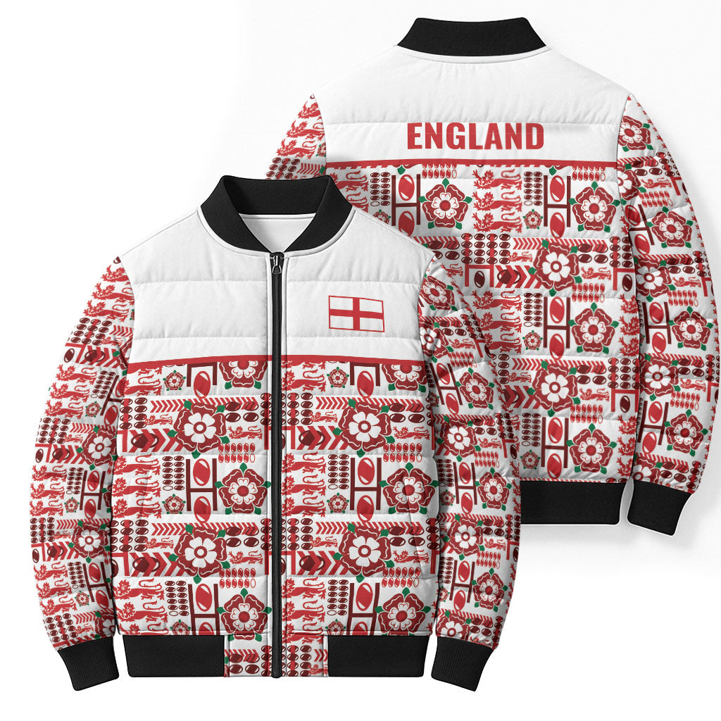 England Rugby Rose Bomber Puffer Jacket Tudor Rose Lion Geometry