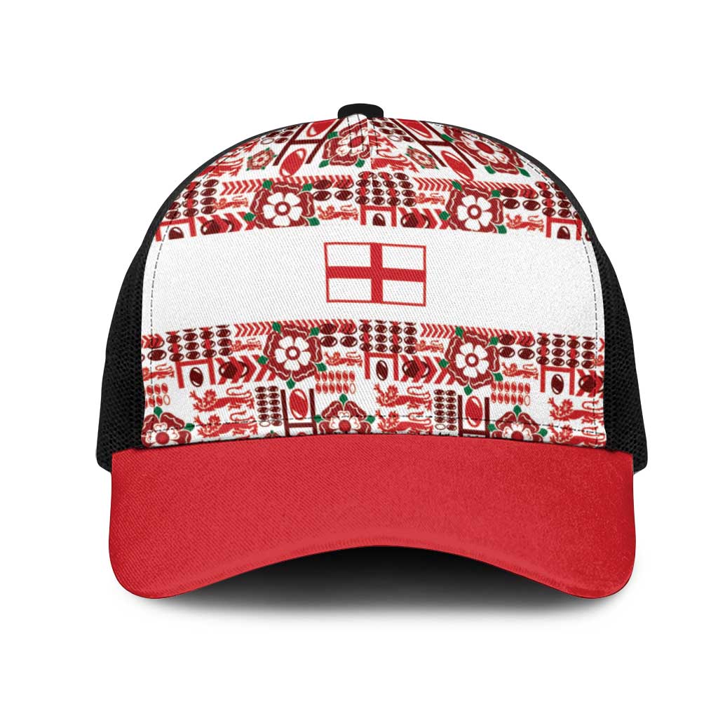 England Rugby Rose Mesh Trucker Cap Tudor Rose Lion Geometry