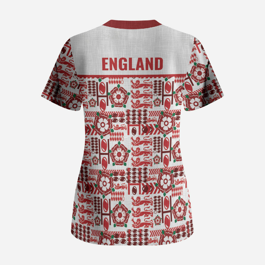 England Rugby Rose Scrub Top Tudor Rose Lion Geometry