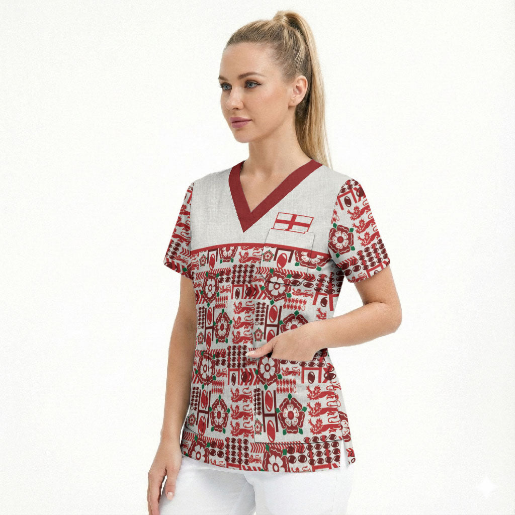 England Rugby Rose Scrub Top Tudor Rose Lion Geometry