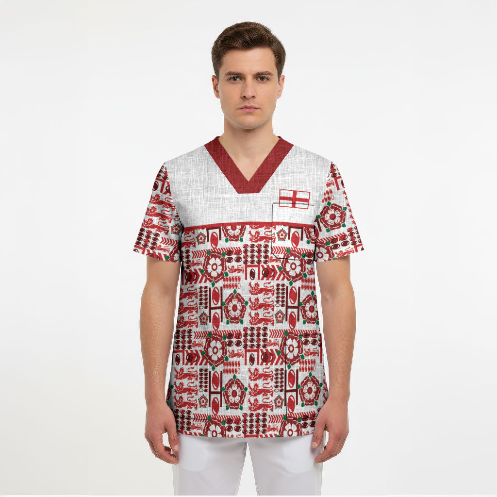 England Rugby Rose Scrub Top Tudor Rose Lion Geometry