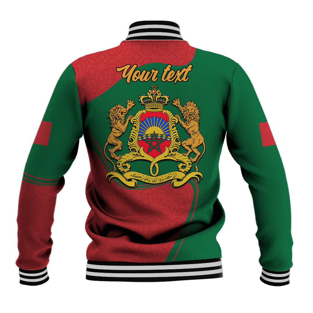 Unisex baseball jacket with back crest graphic, striped ribbed collar and cuffs