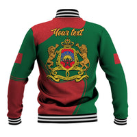 Unisex baseball jacket with back crest graphic, striped ribbed collar and cuffs