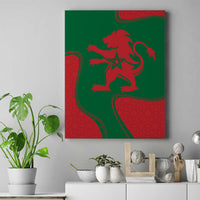 Unframed canvas wall art with red lion emblem on green Morocco flag colors