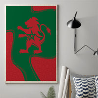Unframed canvas wall art with red Moroccan lion and star on green field