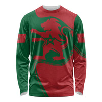 Long sleeve flag-color shirt with Morocco emblem front, red and green graphic