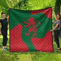 Moroccan flag-themed red and green quilt blanket with central lion emblem, square layout