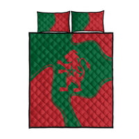 Morocco flag color quilt bed set with red and green lion motif, matching pillow shams