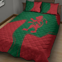 Morocco flag color quilt bed set, red and green quilt with lion emblem and two pillow shams