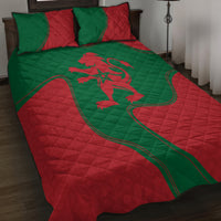 Morocco flag color quilt bed set featuring red and green quilt with central lion artwork