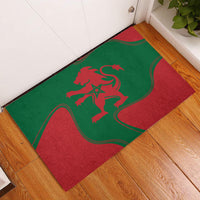 Rectangular rubber doormat with green-red Morocco flag design and red lion emblem