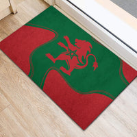 Rectangular rubber doormat, green and red Morocco flag with red lion crest