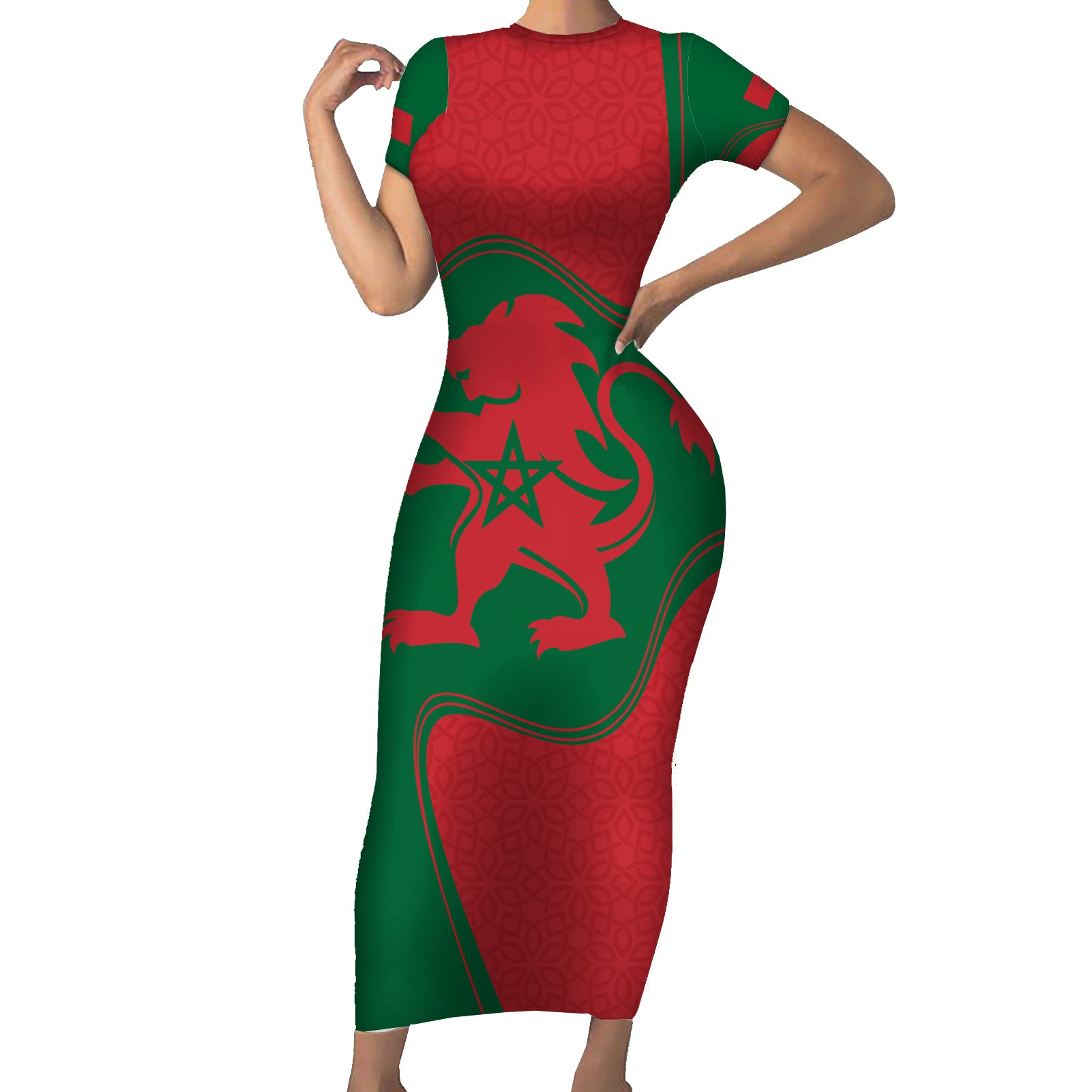 morocco-proclamation-day-with-flag-color-short-sleeve-bodycon-dress