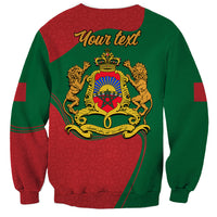 Unisex crewneck sweatshirt, green with red panels, crest back graphic and 'Your text'