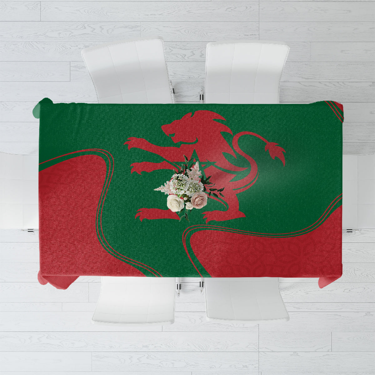 Morocco proclamation day tablecloth in red and green with central emblem and lion motif