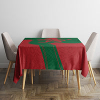 Morocco proclamation day tablecloth, red with green stripes and central emblem for dining