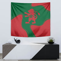 Morocco lion crest wall tapestry, red-green design with central star and curved lines