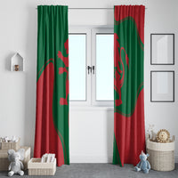 Pair of green and red Morocco flag curtains, full-height panels for window coverage.