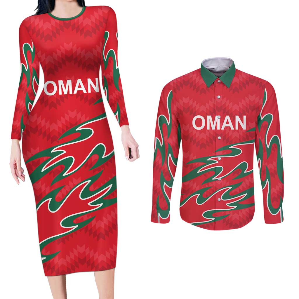 Custom Oman Cricket Couples Matching Long Sleeve Bodycon Dress and Long Sleeve Button Shirt 2016 Vintage Away Retro LT9 - Wonder Print Shop