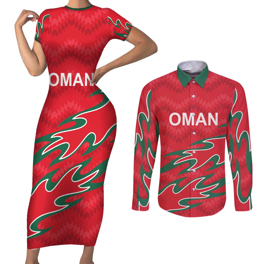 Custom Oman Cricket Couples Matching Short Sleeve Bodycon Dress and Long Sleeve Button Shirt 2016 Vintage Away Retro LT9 - Wonder Print Shop