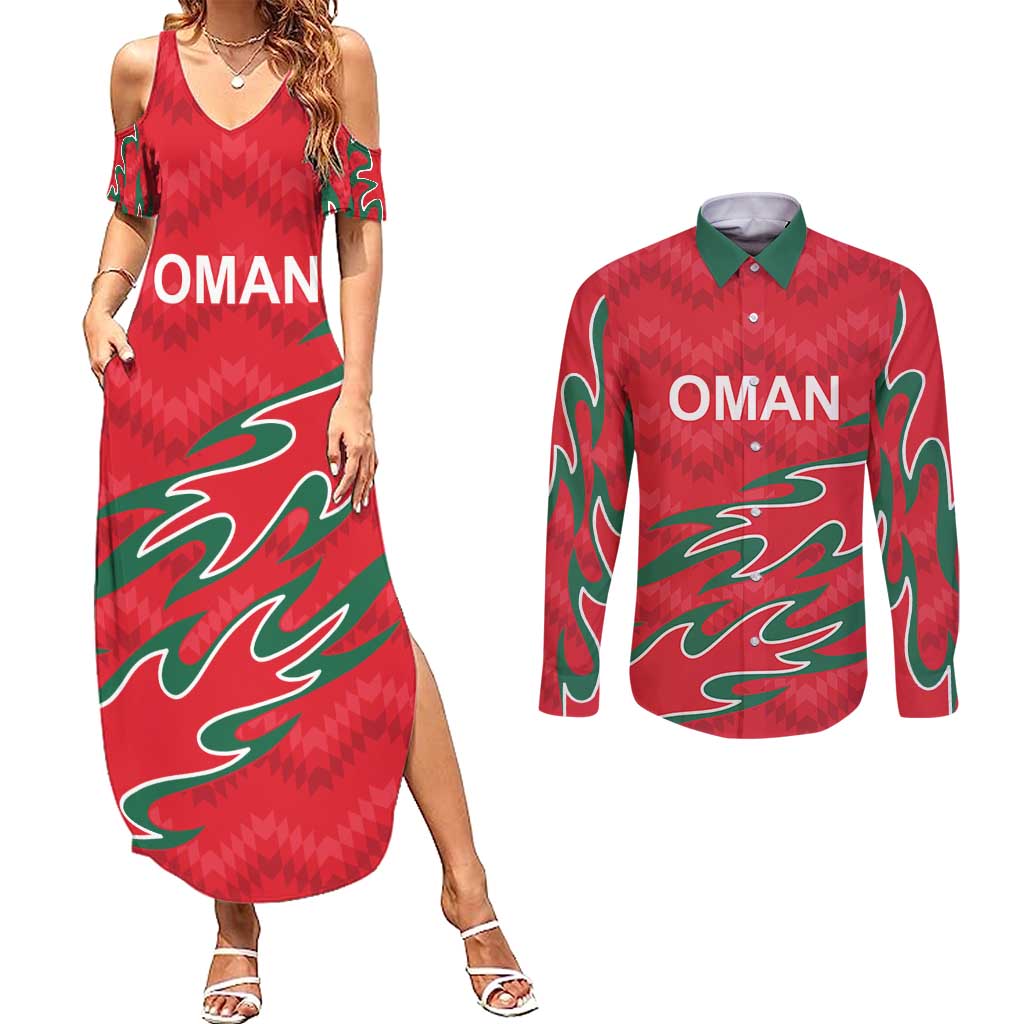 Custom Oman Cricket Couples Matching Summer Maxi Dress and Long Sleeve Button Shirt 2016 Vintage Away Retro LT9 - Wonder Print Shop