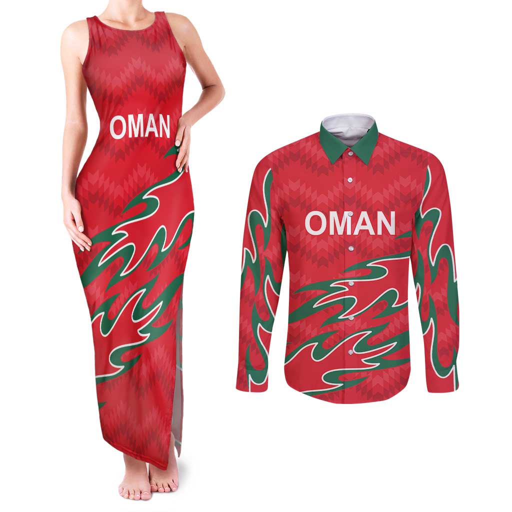 Custom Oman Cricket Couples Matching Tank Maxi Dress and Long Sleeve Button Shirt 2016 Vintage Away Retro LT9 - Wonder Print Shop