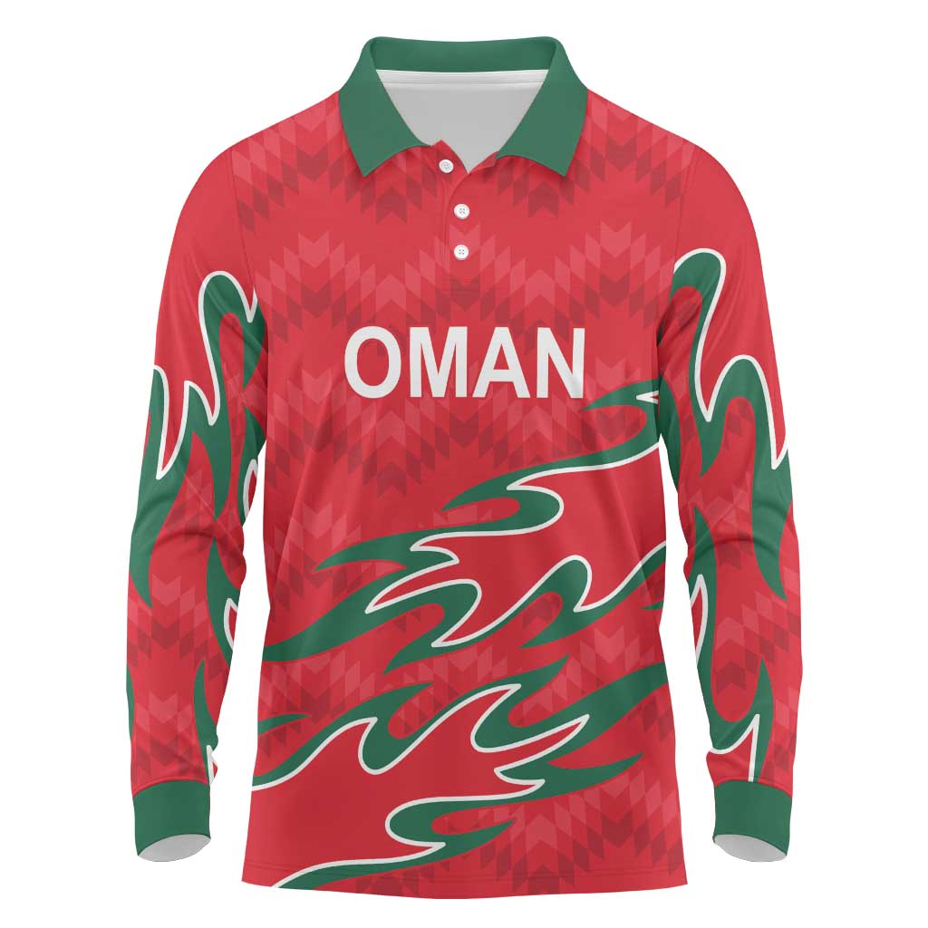 Custom Oman Cricket Long Sleeve Polo Shirt 2016 Vintage Away Retro - Wonder Print Shop