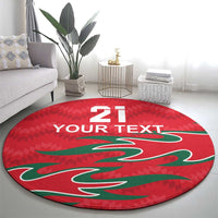 Red round carpet with 21 and 'YOUR TEXT' and green graphic, centered