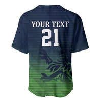 Dark blue cricket jersey back, 'YOUR TEXT' with number 21, green camo pattern