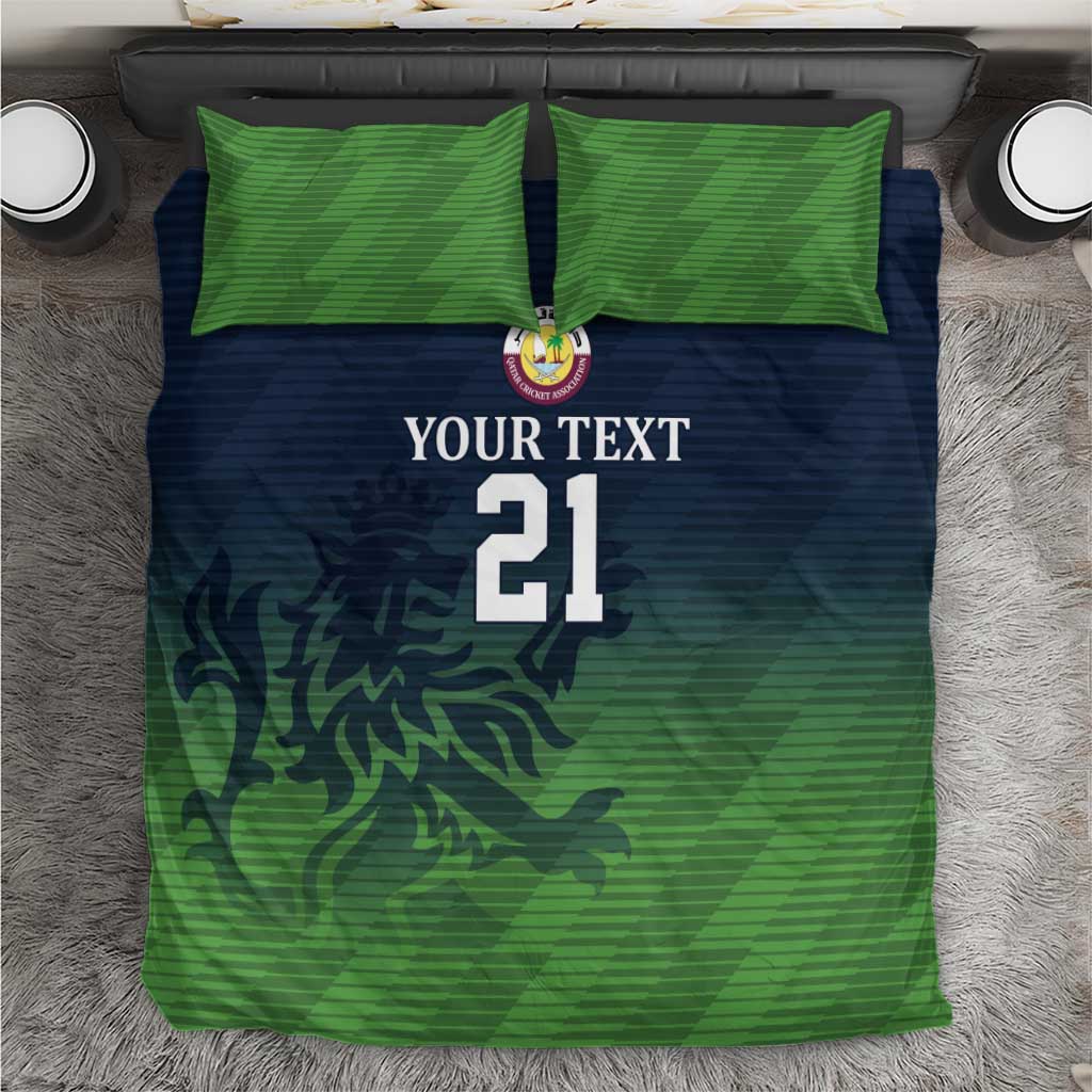 Green and navy cricket-themed duvet cover set with 'YOUR TEXT' and number 21, plus 2 pillowcases